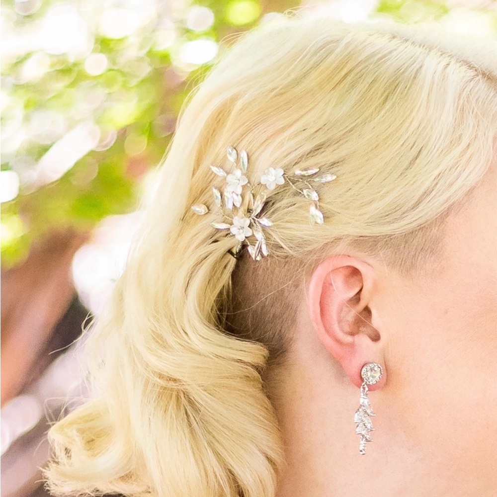 Bridal Silver Floral Hair Pin - Elegant Crystal Blossom Accent